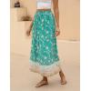 Zeagoo Women’s 2026 Boho Floral Skirt Casual Elastic High Waist Maxi Skirts Flowy A Line Beach Long Skirt with Side Pockets(Green)