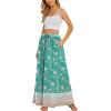 Zeagoo Women’s 2026 Boho Floral Skirt Casual Elastic High Waist Maxi Skirts Flowy A Line Beach Long Skirt with Side Pockets(Green)