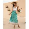 Zeagoo Women’s 2026 Boho Floral Skirt Casual Elastic High Waist Maxi Skirts Flowy A Line Beach Long Skirt with Side Pockets(Green)