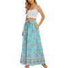Zeagoo Women’s 2026 Boho Floral Skirt Casual Elastic High Waist Maxi Skirts Flowy A Line Beach Long Skirt with Side Pockets(Light Blue)