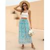 Zeagoo Women’s 2026 Boho Floral Skirt Casual Elastic High Waist Maxi Skirts Flowy A Line Beach Long Skirt with Side Pockets(Light Blue)