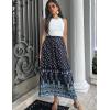 Zeagoo Women’s 2026 Boho Floral Skirt Casual Elastic High Waist Maxi Skirts Flowy A Line Beach Long Skirt with Side Pockets(Navy Blue)