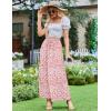 Zeagoo Women’s 2026 Boho Floral Skirt Casual Elastic High Waist Maxi Skirts Flowy A Line Beach Long Skirt with Side Pockets(Orange Pink White)