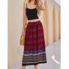 Zeagoo Women’s 2026 Boho Floral Skirt Casual Elastic High Waist Maxi Skirts Flowy A Line Beach Long Skirt with Side Pockets(Red)