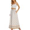 Zeagoo Women’s 2026 Boho Floral Skirt Casual Elastic High Waist Maxi Skirts Flowy A Line Beach Long Skirt with Side Pockets(White)
