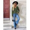 Zeagoo Women’s 2026 Fall V Neck Sweater Trendy Long Sleeve Casual Lightweight Ribbed Knit Pullover Tops(Army Green)