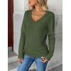 Zeagoo Women’s 2026 Fall V Neck Sweater Trendy Long Sleeve Casual Lightweight Ribbed Knit Pullover Tops(Army Green)
