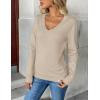 Zeagoo Women’s 2026 Fall V Neck Sweater Trendy Long Sleeve Casual Lightweight Ribbed Knit Pullover Tops(Beige)