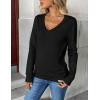 Zeagoo Women’s 2026 Fall V Neck Sweater Trendy Long Sleeve Casual Lightweight Ribbed Knit Pullover Tops(Black)