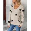 Zeagoo Women’s 2026 Fall V Neck Sweater Trendy Long Sleeve Casual Lightweight Ribbed Knit Pullover Tops(Bowknot Apricot)