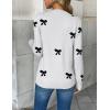 Zeagoo Women’s 2026 Fall V Neck Sweater Trendy Long Sleeve Casual Lightweight Ribbed Knit Pullover Tops(Bowknot White)