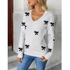 Zeagoo Women’s 2026 Fall V Neck Sweater Trendy Long Sleeve Casual Lightweight Ribbed Knit Pullover Tops(Bowknot White)