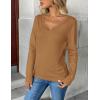 Zeagoo Women’s 2026 Fall V Neck Sweater Trendy Long Sleeve Casual Lightweight Ribbed Knit Pullover Tops(Brown)