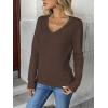 Zeagoo Women’s 2026 Fall V Neck Sweater Trendy Long Sleeve Casual Lightweight Ribbed Knit Pullover Tops(Dark Brown)