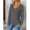 Zeagoo Women’s 2026 Fall V Neck Sweater Trendy Long Sleeve Casual Lightweight Ribbed Knit Pullover Tops(Dark Gray)