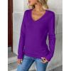 Zeagoo Women’s 2026 Fall V Neck Sweater Trendy Long Sleeve Casual Lightweight Ribbed Knit Pullover Tops(Dark Purple)