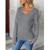 Zeagoo Women’s 2026 Fall V Neck Sweater Trendy Long Sleeve Casual Lightweight Ribbed Knit Pullover Tops(Gray)