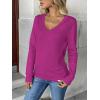 Zeagoo Women’s 2026 Fall V Neck Sweater Trendy Long Sleeve Casual Lightweight Ribbed Knit Pullover Tops(Hot Pink)