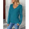Zeagoo Women’s 2026 Fall V Neck Sweater Trendy Long Sleeve Casual Lightweight Ribbed Knit Pullover Tops(Lake Blue)