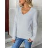 Zeagoo Women’s 2026 Fall V Neck Sweater Trendy Long Sleeve Casual Lightweight Ribbed Knit Pullover Tops(Light Blue)
