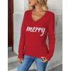 Zeagoo Women’s 2026 Fall V Neck Sweater Trendy Long Sleeve Casual Lightweight Ribbed Knit Pullover Tops(Merry Chrismas)