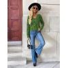 Zeagoo Women’s 2026 Fall V Neck Sweater Trendy Long Sleeve Casual Lightweight Ribbed Knit Pullover Tops(Polka Dot-green)
