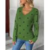 Zeagoo Women’s 2026 Fall V Neck Sweater Trendy Long Sleeve Casual Lightweight Ribbed Knit Pullover Tops(Polka Dot-green)