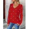 Zeagoo Women’s 2026 Fall V Neck Sweater Trendy Long Sleeve Casual Lightweight Ribbed Knit Pullover Tops(Red White Heart)