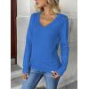 Zeagoo Women’s 2026 Fall V Neck Sweater Trendy Long Sleeve Casual Lightweight Ribbed Knit Pullover Tops(Sky Blue)