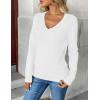 Zeagoo Women’s 2026 Fall V Neck Sweater Trendy Long Sleeve Casual Lightweight Ribbed Knit Pullover Tops(White)