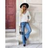 Zeagoo Women’s 2026 Fall V Neck Sweater Trendy Long Sleeve Casual Lightweight Ribbed Knit Pullover Tops(White Stripe)