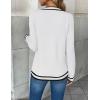 Zeagoo Women’s 2026 Fall V Neck Sweater Trendy Long Sleeve Casual Lightweight Ribbed Knit Pullover Tops(White Stripe)