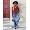 Zeagoo Women’s 2026 Fall V Neck Sweater Trendy Long Sleeve Casual Lightweight Ribbed Knit Pullover Tops(Wine Red)