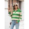 Zeagoo Women’s 2026 V Neck Striped Sweater Long Sleeve Oversized Fashion Knitted Pullover Fall Sweaters Tops(Striped – Green)