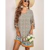 Zeagoo Womens Boho Dresses Casual Beach Summer Dress Tassel Tie Neck 3/4 Long Sleeve Mini Sundress 2026 Floral Print Cover Up(01 Apricot)