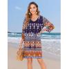 Zeagoo Womens Boho Dresses Casual Beach Summer Dress Tassel Tie Neck 3/4 Long Sleeve Mini Sundress 2026 Floral Print Cover Up(01 Navy)