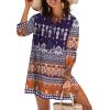 Zeagoo Womens Boho Dresses Casual Beach Summer Dress Tassel Tie Neck 3/4 Long Sleeve Mini Sundress 2026 Floral Print Cover Up(01 Navy)