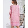 Zeagoo Womens Boho Dresses Casual Beach Summer Dress Tassel Tie Neck 3/4 Long Sleeve Mini Sundress 2026 Floral Print Cover Up(01 Pink)