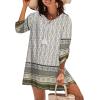 Zeagoo Womens Boho Dresses Casual Beach Summer Dress Tassel Tie Neck 3/4 Long Sleeve Mini Sundress 2026 Floral Print Cover Up(01 White)