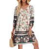 Zeagoo Womens Boho Dresses Casual Beach Summer Dress Tassel Tie Neck 3/4 Long Sleeve Mini Sundress 2026 Floral Print Cover Up(02 Apricot)