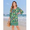 Zeagoo Womens Boho Dresses Casual Beach Summer Dress Tassel Tie Neck 3/4 Long Sleeve Mini Sundress 2026 Floral Print Cover Up(02 Green)