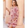 Zeagoo Womens Boho Dresses Casual Beach Summer Dress Tassel Tie Neck 3/4 Long Sleeve Mini Sundress 2026 Floral Print Cover Up(02 Pink)