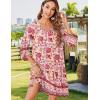Zeagoo Womens Boho Dresses Casual Beach Summer Dress Tassel Tie Neck 3/4 Long Sleeve Mini Sundress 2026 Floral Print Cover Up(02 Pink)
