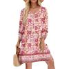 Zeagoo Womens Boho Dresses Casual Beach Summer Dress Tassel Tie Neck 3/4 Long Sleeve Mini Sundress 2026 Floral Print Cover Up(02 Pink)