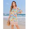 Zeagoo Womens Boho Dresses Casual Beach Summer Dress Tassel Tie Neck 3/4 Long Sleeve Mini Sundress 2026 Floral Print Cover Up(02 White)