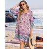 Zeagoo Womens Boho Dresses Casual Beach Summer Dress Tassel Tie Neck 3/4 Long Sleeve Mini Sundress 2026 Floral Print Cover Up(03 Apricot)