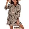 Zeagoo Womens Boho Dresses Casual Beach Summer Dress Tassel Tie Neck 3/4 Long Sleeve Mini Sundress 2026 Floral Print Cover Up(Beige)