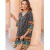 Zeagoo Womens Boho Dresses Casual Beach Summer Dress Tassel Tie Neck 3/4 Long Sleeve Mini Sundress 2026 Floral Print Cover Up(Black)