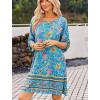 Zeagoo Womens Boho Dresses Casual Beach Summer Dress Tassel Tie Neck 3/4 Long Sleeve Mini Sundress 2026 Floral Print Cover Up(Blue Floral 01)