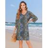 Zeagoo Womens Boho Dresses Casual Beach Summer Dress Tassel Tie Neck 3/4 Long Sleeve Mini Sundress 2026 Floral Print Cover Up(Blue Mz779)